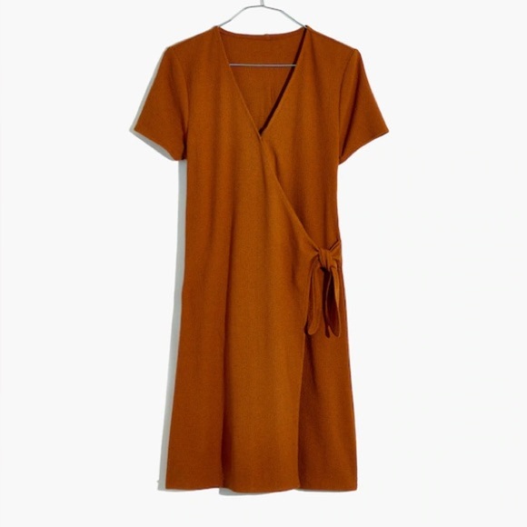 Madewell Texture & Thread Side Tie Faux Wrap Dress Rust Orange Short Sleeve XS - Picture 6 of 8